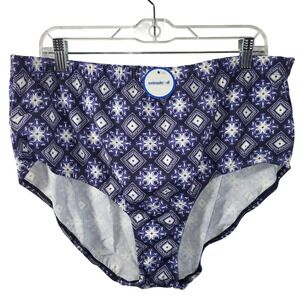 Swimsuits For All Blue White Medallion Tile High Waisted Bikini Bottom 22 NWOT